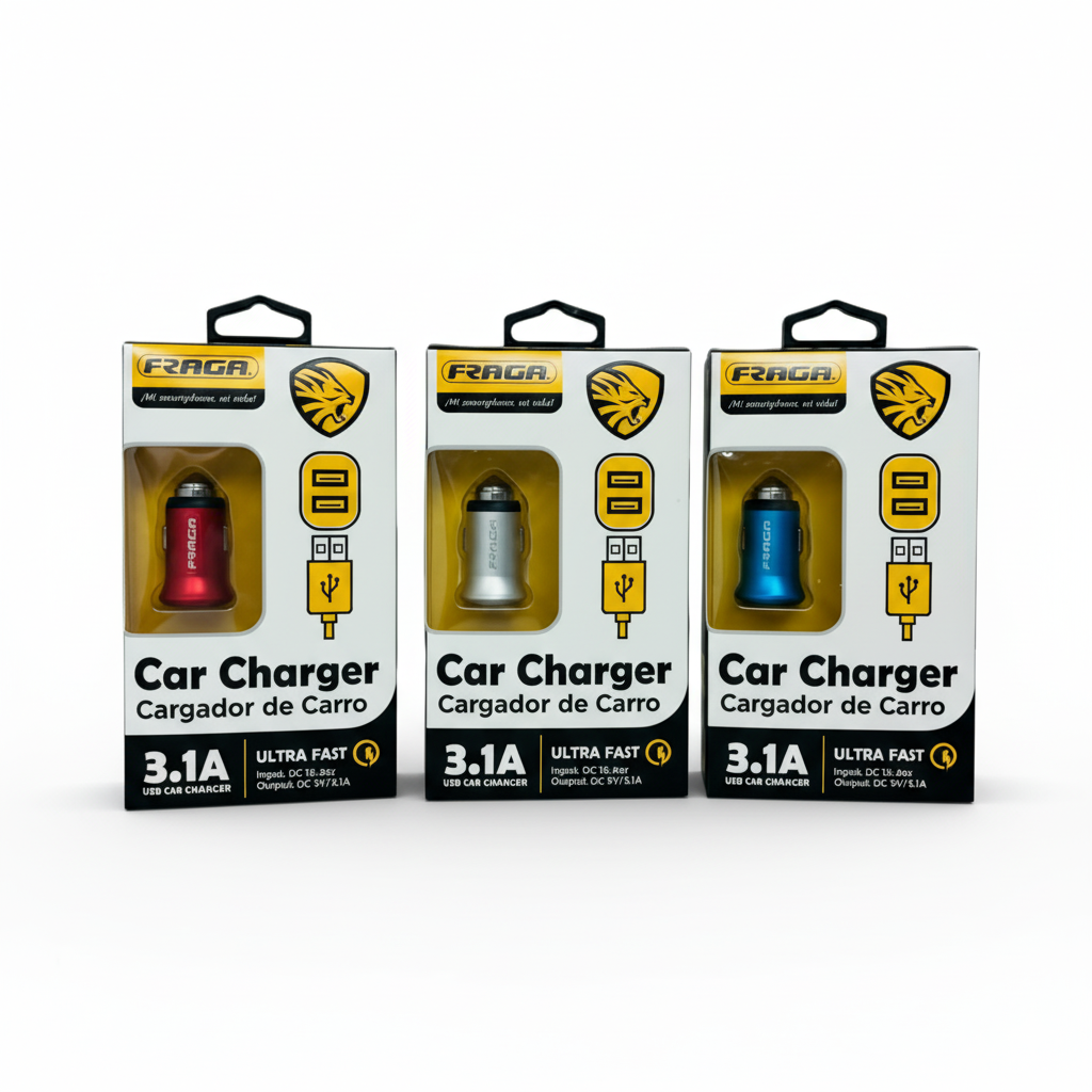 Cargador de carro Fraga metálico 2 puertos